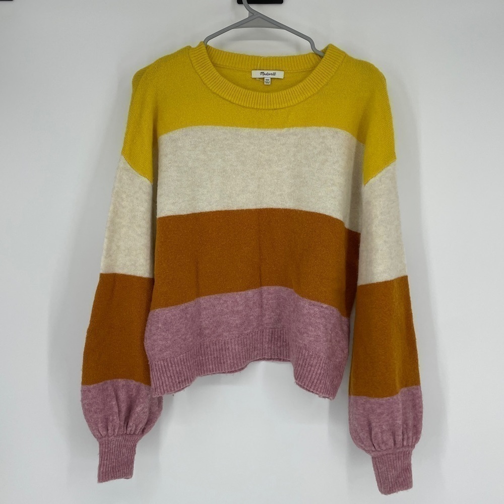 Madewell Gladwell Balloon Sleeve Alpaca Blend Boxy Striped Sweater